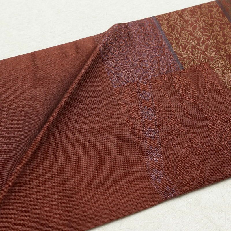 名古屋帯 六通柄 美品 正絹 幾何学柄・抽象柄 名古屋仕立て 帯 茶_画像15