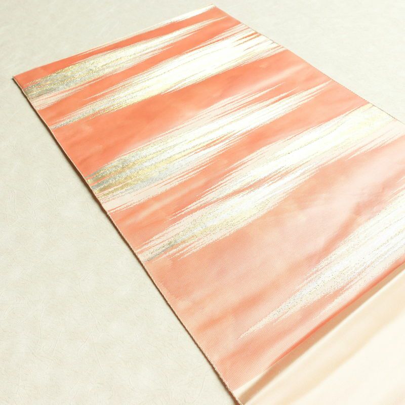 袋帯 六通柄 フォーマル用 正絹 幾何学柄・抽象柄 共八掛 金糸 銀糸 帯 ピンク_画像18