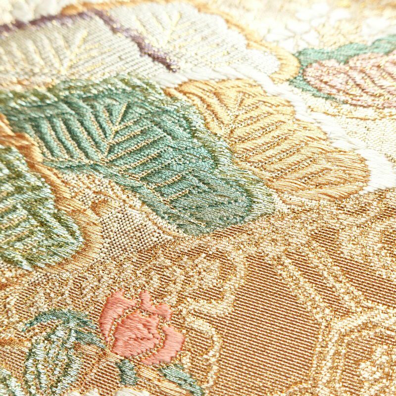 袋帯 六通柄 フォーマル用 正絹 古典柄 箔 金糸 松 藤 七宝 帯 金・銀_画像5