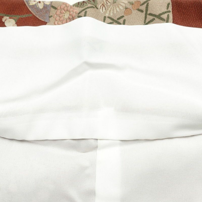 付け下げ 美品 しつけ糸付き 正絹 古典柄 袷仕立て 身丈164cm 裄丈66.5cm 金彩 フォーマル 着物 茶_画像18