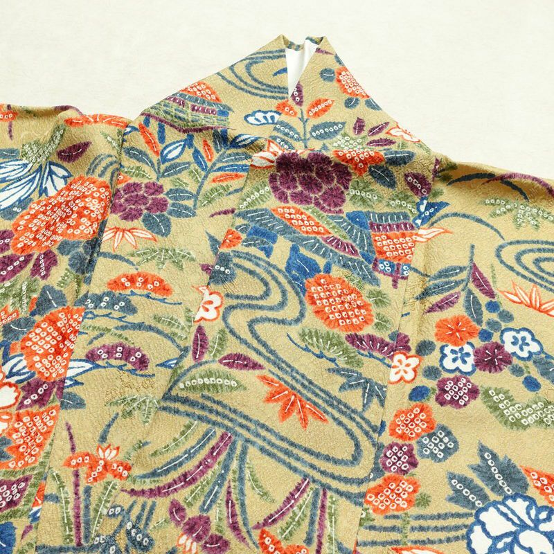 小紋 総柄 正絹 古典柄 袷仕立て 身丈168cm 裄丈67cm 着物 黄・黄土色_画像16