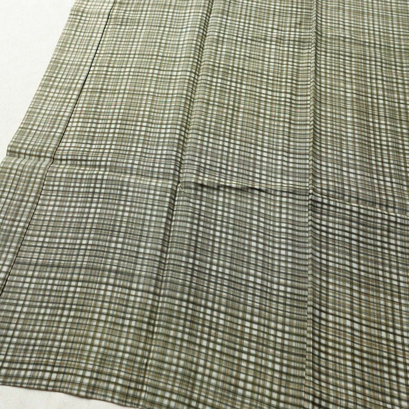 男性用 襦袢 正絹 チェック・格子柄 袖無双・胴抜き 身丈134cm 裄丈67.5cm 緑・うぐいす色_画像4