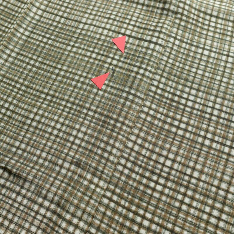 男性用 襦袢 正絹 チェック・格子柄 袖無双・胴抜き 身丈134cm 裄丈67.5cm 緑・うぐいす色_画像11