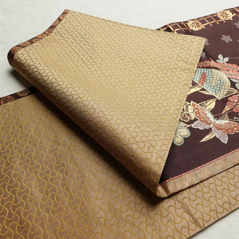 袋帯 六通柄 良品 フォーマル用 正絹 古典柄 箔 金糸 帯 扇子 蝶 桜 紫・藤色_画像10