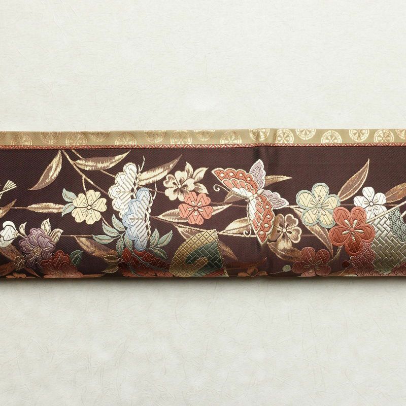 袋帯 六通柄 良品 フォーマル用 正絹 古典柄 箔 金糸 帯 扇子 蝶 桜 紫・藤色_画像16