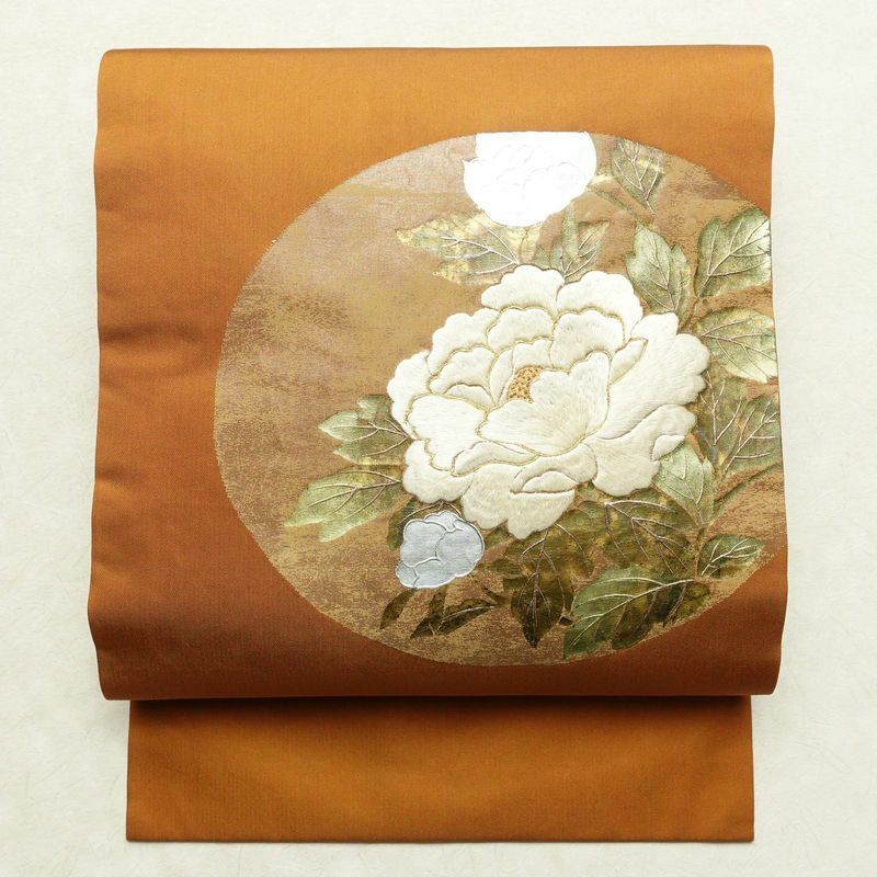 正絹全通袋帯刺繍花模様No2747