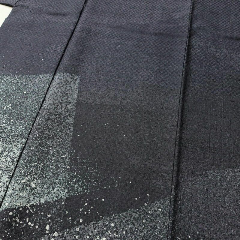 訪問着 良品 落款入り 紬地 正絹 幾何学柄・抽象柄 袷仕立て 身丈165.5cm 裄丈68cm 共八掛 洒落 着物 青・紺_画像5