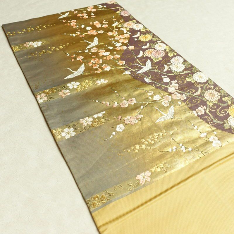 袋帯 六通柄 フォーマル用 正絹 古典柄 箔 鶴 梅 菊 金糸 帯 金・銀_画像20
