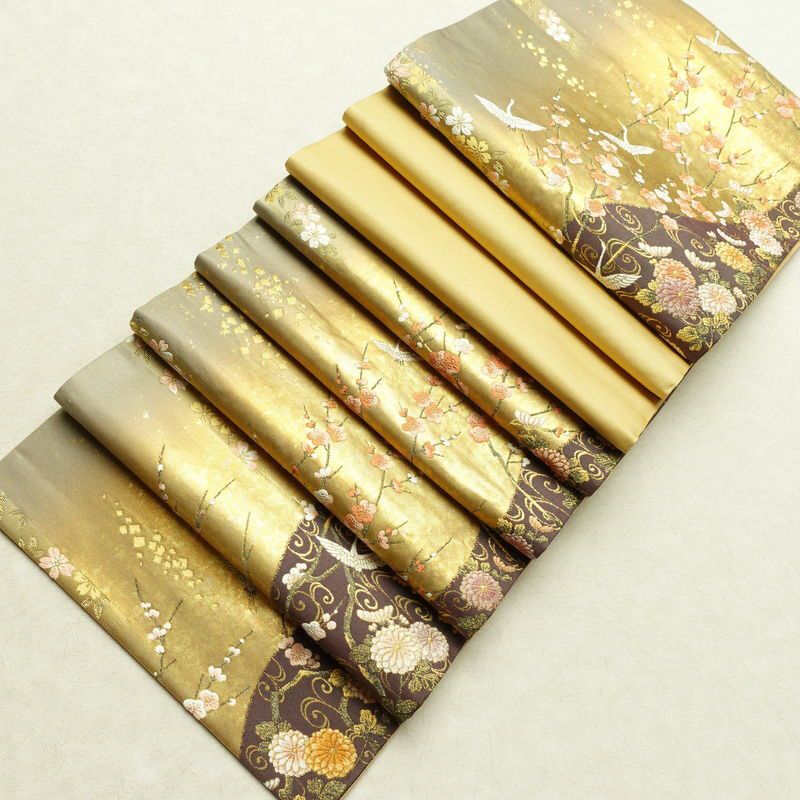 袋帯 六通柄 フォーマル用 正絹 古典柄 箔 鶴 梅 菊 金糸 帯 金・銀_画像21