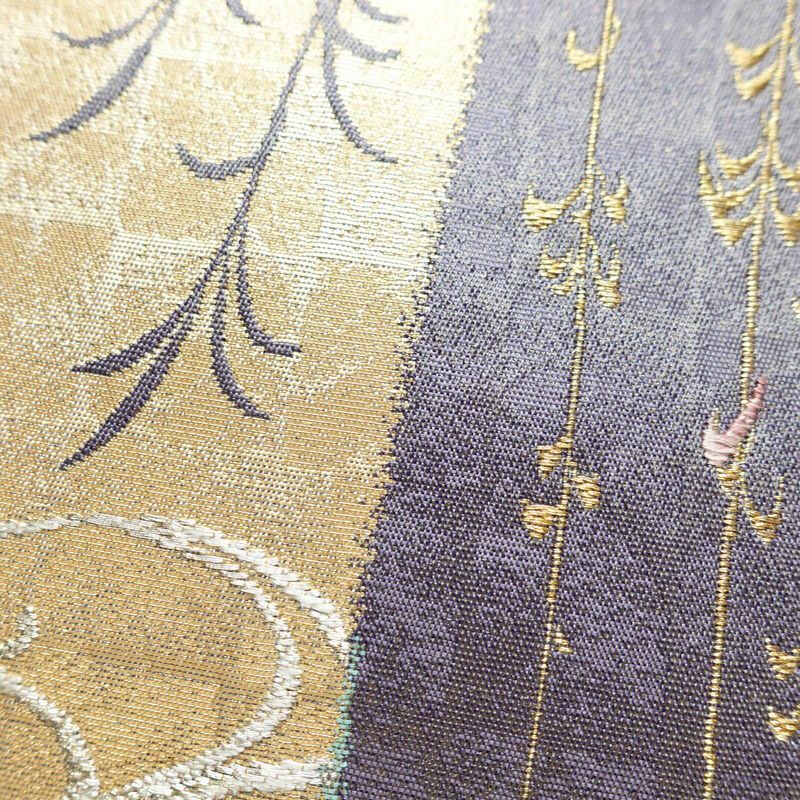 袋帯 六通柄 フォーマル用 正絹 木の葉・植物柄 箔 金糸 帯_画像5