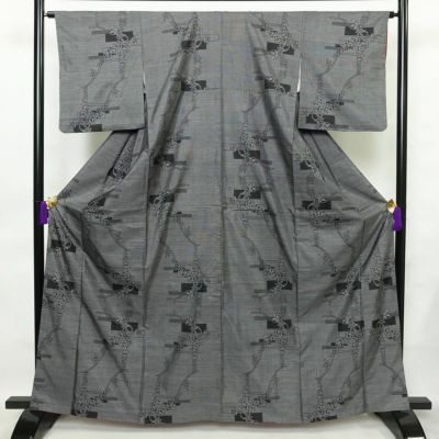 大島紬 証紙なし 正絹 古典柄 袷仕立て 身丈159cm 裄丈65cm 青