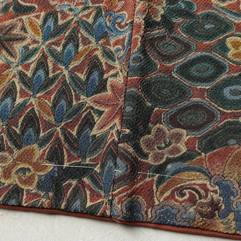 小紋 良品 縮緬 総柄 正絹 木の葉・植物柄 袷仕立て 身丈160cm 裄丈67cm 一部しつけ糸付き 着物 茶_画像10