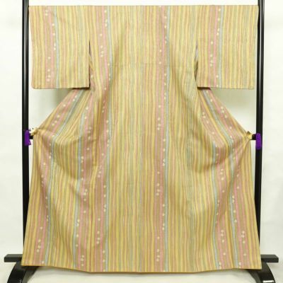 小紋 良品 ポリエステル 縞柄・線柄 袷仕立て 身丈164cm 裄丈68.5cm 多色使い