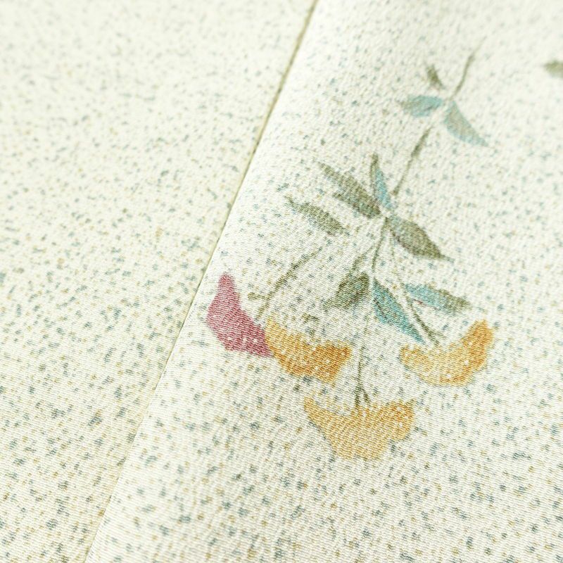 小紋 縮緬 ポリエステル 木の葉・植物柄 袷仕立て 身丈164cm 裄丈66.5cm クリーム_画像8