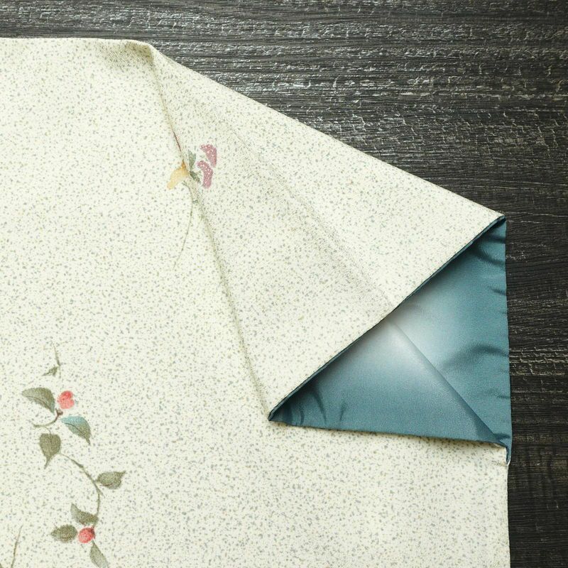 小紋 縮緬 ポリエステル 木の葉・植物柄 袷仕立て 身丈164cm 裄丈66.5cm クリーム_画像12