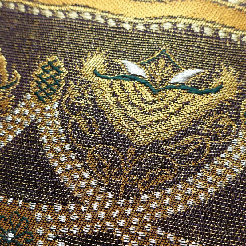 袋帯 コシノヒロコ ファッションデザイナー HIROKO KOSHINO 六通柄 正絹 幾何学柄・抽象柄 金通し 金糸 フォーマル 帯 紫・藤色_画像4