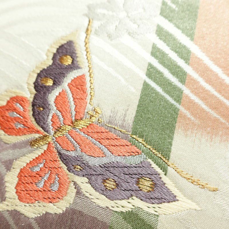 袋帯 六通柄 振袖用 正絹 古典柄 金糸 銀糸 桜 蝶 波 帯 多色使い_画像7