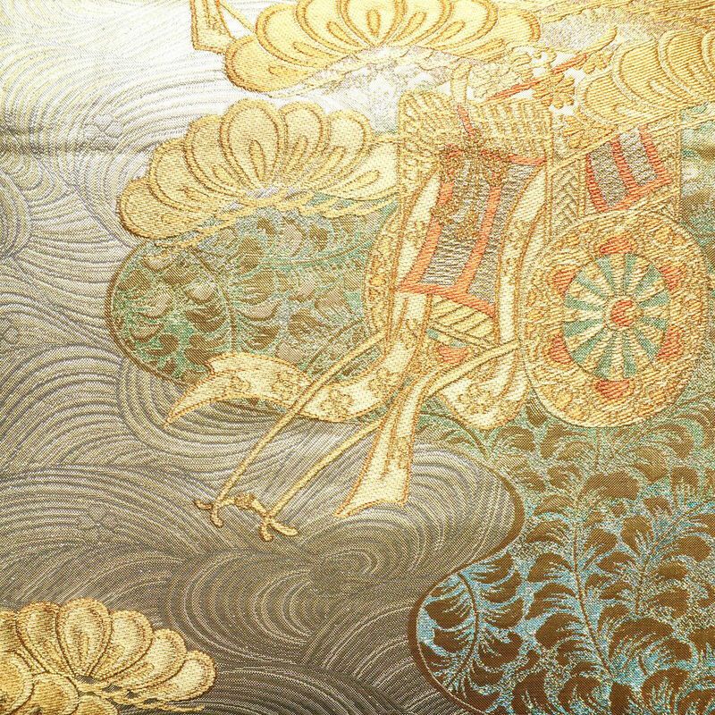 袋帯 六通柄 フォーマル用 正絹 古典柄 箔 金糸 御所車 帯 金・銀_画像2
