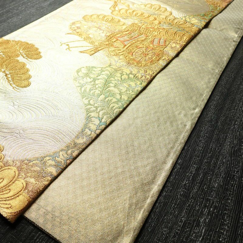 袋帯 六通柄 フォーマル用 正絹 古典柄 箔 金糸 御所車 帯 金・銀_画像8
