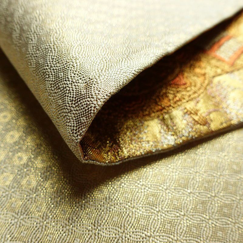 袋帯 六通柄 フォーマル用 正絹 古典柄 箔 金糸 御所車 帯 金・銀_画像10