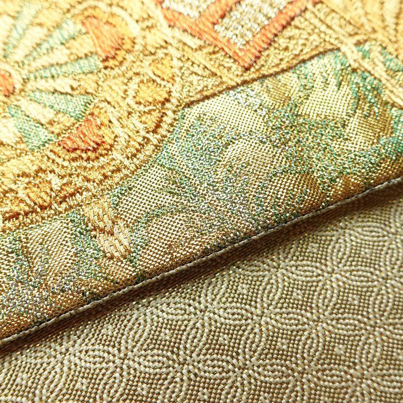 袋帯 六通柄 フォーマル用 正絹 古典柄 箔 金糸 御所車 帯 金・銀_画像12