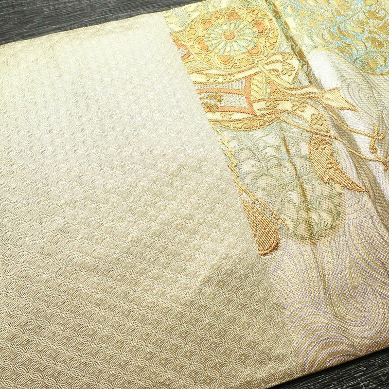 袋帯 六通柄 フォーマル用 正絹 古典柄 箔 金糸 御所車 帯 金・銀_画像16