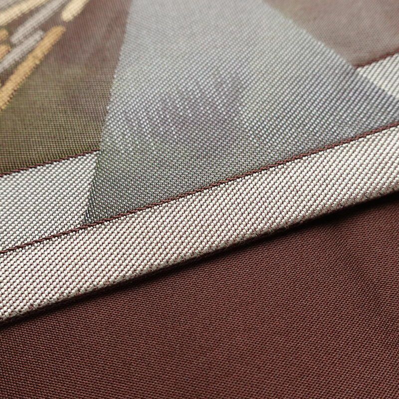 袋帯 六通柄 美品 一般用 正絹 幾何学柄・抽象柄 帯 茶_画像12