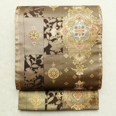 袋帯 六通柄 フォーマル用 正絹 古典柄 箔 鶴 梅 菊 金糸 帯 金・銀