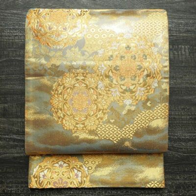 袋帯 六通柄 フォーマル用 正絹 古典柄 箔 鶴 梅 菊 金糸 帯 金・銀