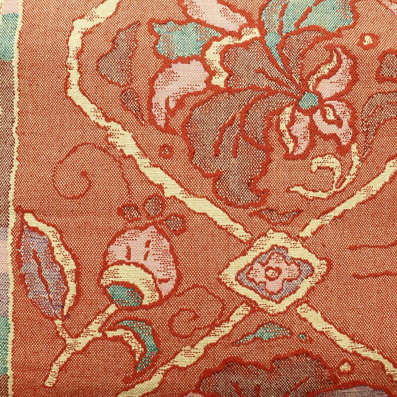 名古屋帯 紬地 六通柄 正絹 幾何学柄・抽象柄 通し仕立て 帯 赤・朱_画像2