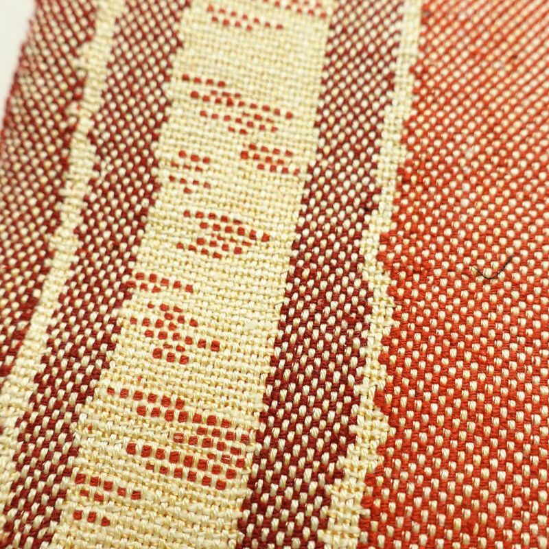 名古屋帯 紬地 六通柄 正絹 幾何学柄・抽象柄 通し仕立て 帯 赤・朱_画像6