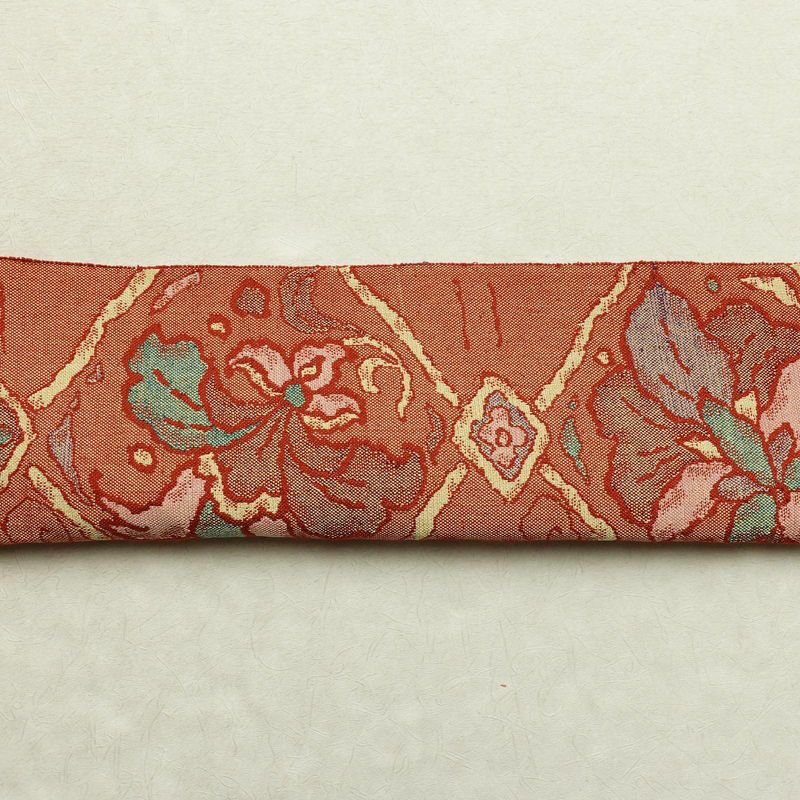 名古屋帯 紬地 六通柄 正絹 幾何学柄・抽象柄 通し仕立て 帯 赤・朱_画像16