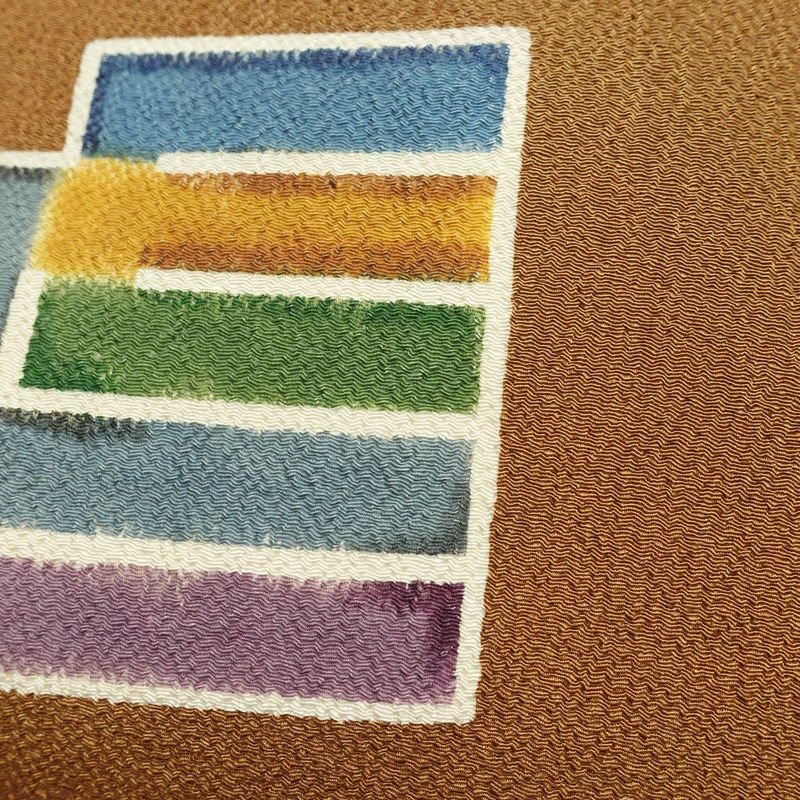 名古屋帯 太鼓柄 良品 縮緬 正絹 古典柄 名古屋仕立て 帯 茶_画像3