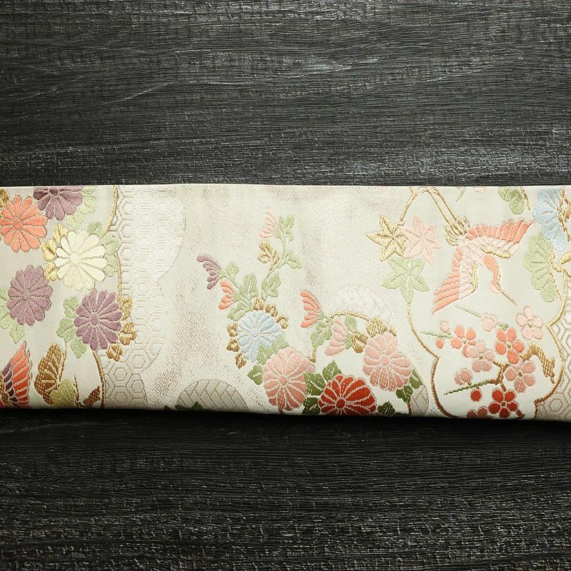袋帯 六通柄 フォーマル用 正絹 菊 亀甲 古典柄 箔 金糸 クリーム_画像16