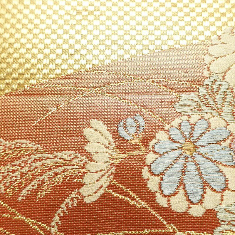 袋帯 六通柄 フォーマル用 正絹 木の葉・植物柄 箔 金糸 帯 金・銀_画像5