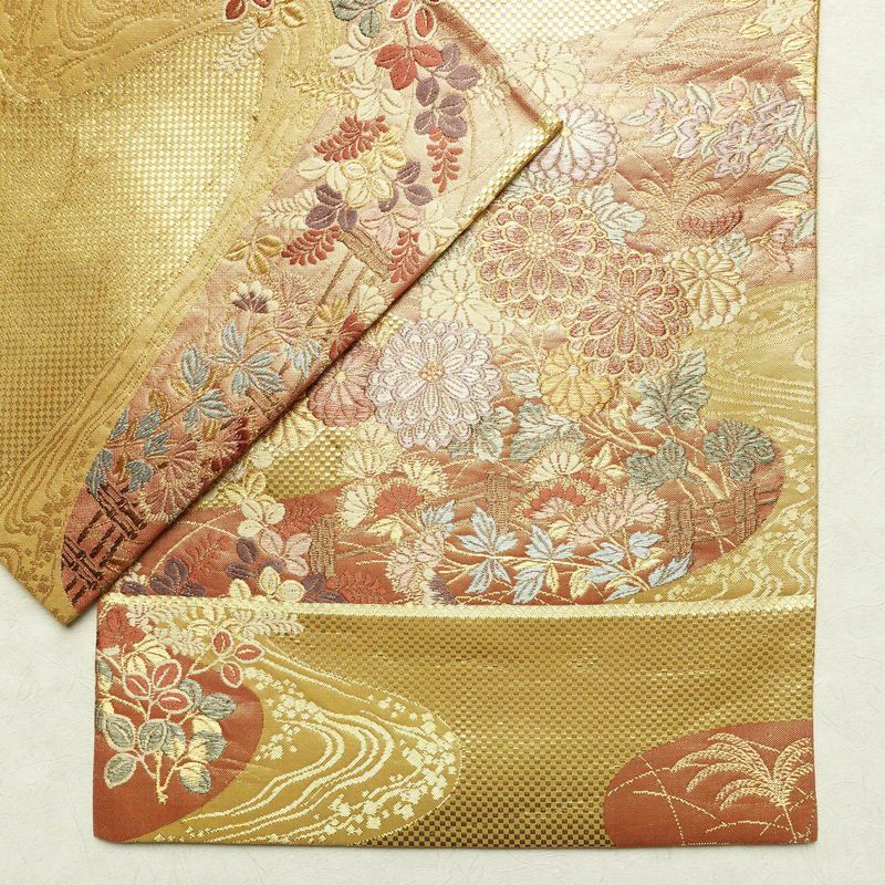 袋帯 六通柄 フォーマル用 正絹 木の葉・植物柄 箔 金糸 帯 金・銀_画像11