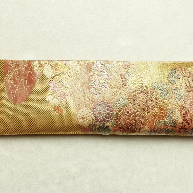 袋帯 六通柄 フォーマル用 正絹 木の葉・植物柄 箔 金糸 帯 金・銀_画像13