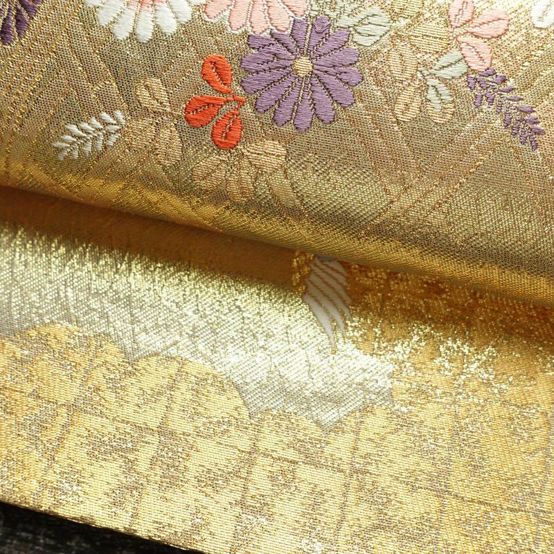 袋帯 六通柄 フォーマル用 正絹 古典柄 箔 金糸 帯 菊 鶴 金・銀_画像8
