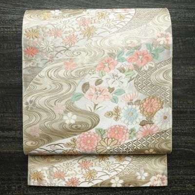 平和屋着物＊夏物 六通柄袋帯 芝草花文 金銀糸 正絹 逸品