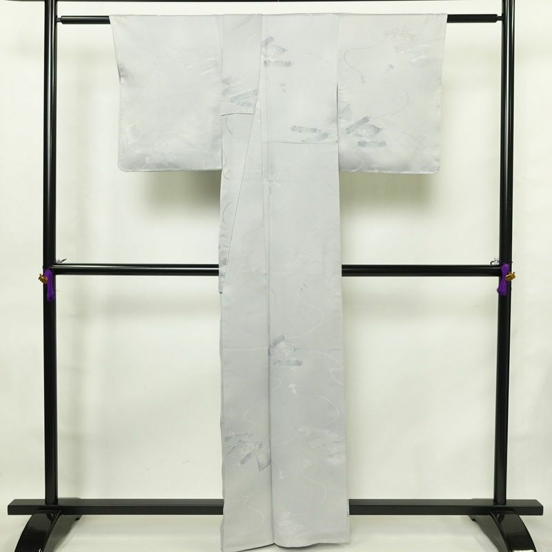 小紋 しつけ糸付き 柄生かし染め 正絹 古典柄 袷仕立て 身丈161.5cm 裄丈65cm 着物 青・紺_画像2