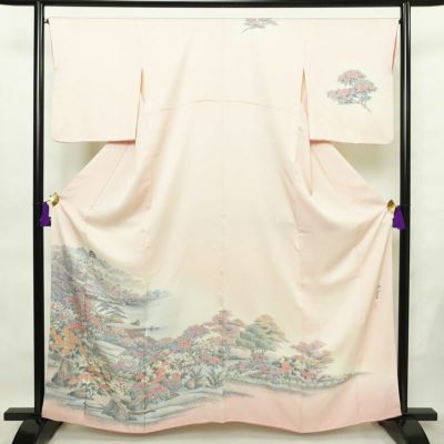 袋帯　六通　正絹　加飾流水文　カーキ×深紫×金　色紙散らし　全長443幅31 袋帯 六通 正絹 加飾流水文 カーキ×深紫×金 色紙散らし