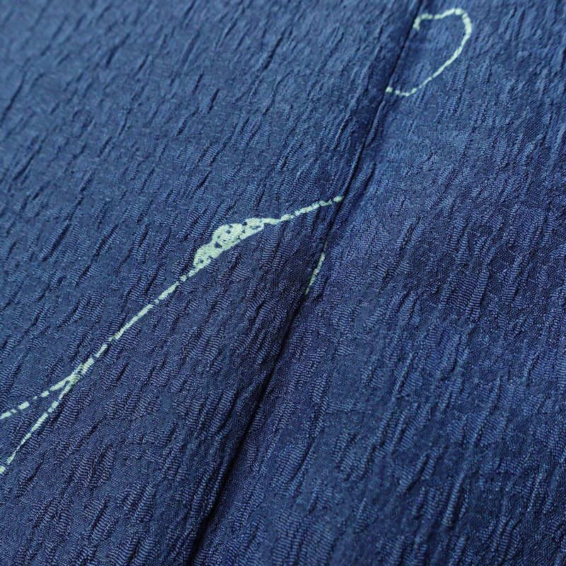 小紋 良品 しつけ糸付き ふくれ織 ポリエステル 花柄 袷仕立て 身丈169.5cm 裄丈69.5cm 着物 青・紺_画像8