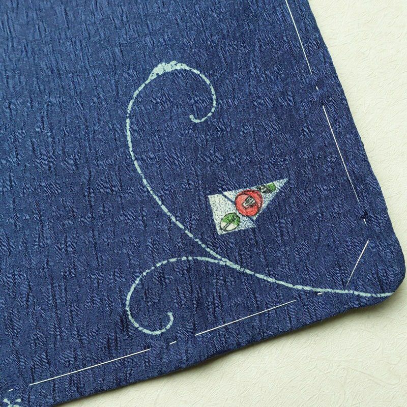 小紋 良品 しつけ糸付き ふくれ織 ポリエステル 花柄 袷仕立て 身丈169.5cm 裄丈69.5cm 着物 青・紺_画像14