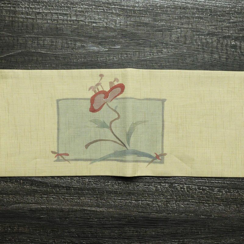 名古屋帯 太鼓柄 良品 正絹 花柄 名古屋仕立て 帯 銀彩 緑・うぐいす色_画像14