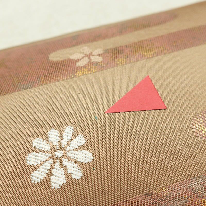 名古屋帯 太鼓柄 正絹 古典柄 名古屋仕立て 箔 帯 茶_画像7