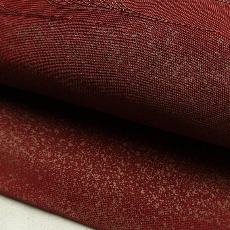 名古屋帯 太鼓柄 良品 スワトウ刺繍 相良刺繍 正絹 古典柄 名古屋仕立て 箔 帯 小豆・エンジ_画像7