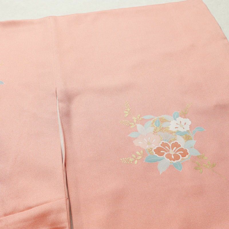 付け下げ 金駒刺繍 正絹 花柄 袷仕立て 身丈166.5cm 裄丈68cm 箔 金彩 フォーマル 着物 ピンク_画像12