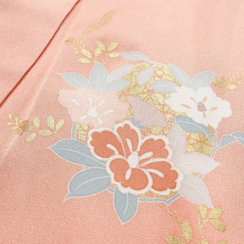 付け下げ 金駒刺繍 正絹 花柄 袷仕立て 身丈166.5cm 裄丈68cm 箔 金彩 フォーマル 着物 ピンク_画像15