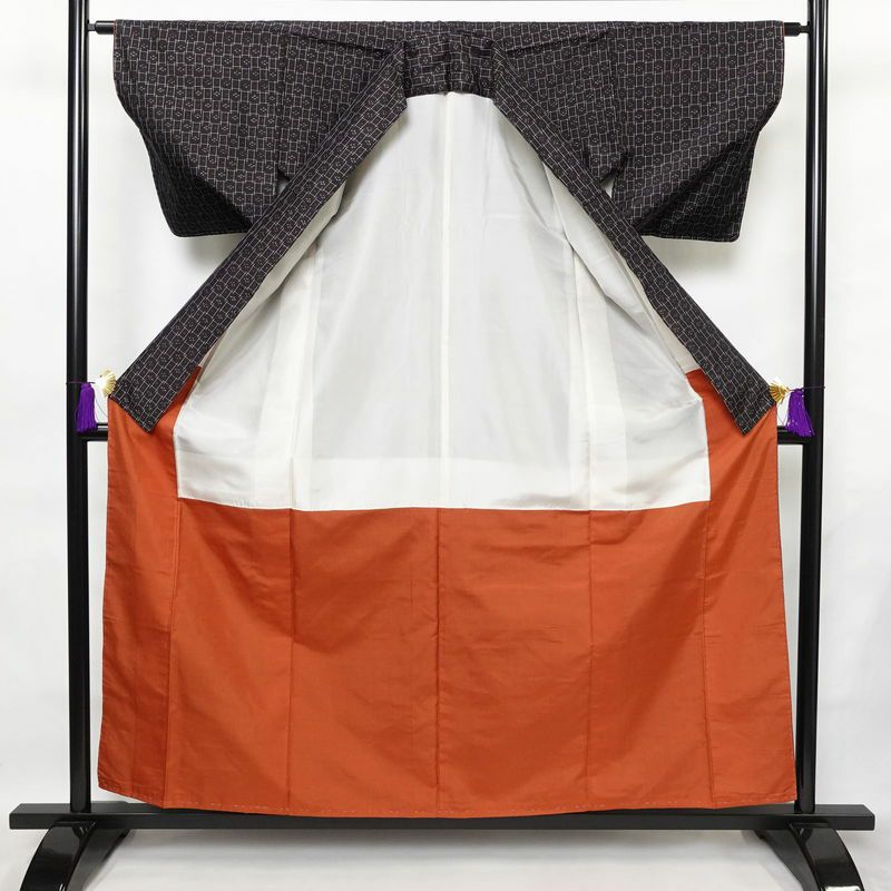 紬 しつけ糸付き 正絹 古典柄 袷仕立て 身丈158.5cm 裄丈63cm 着物 青・紺_画像3