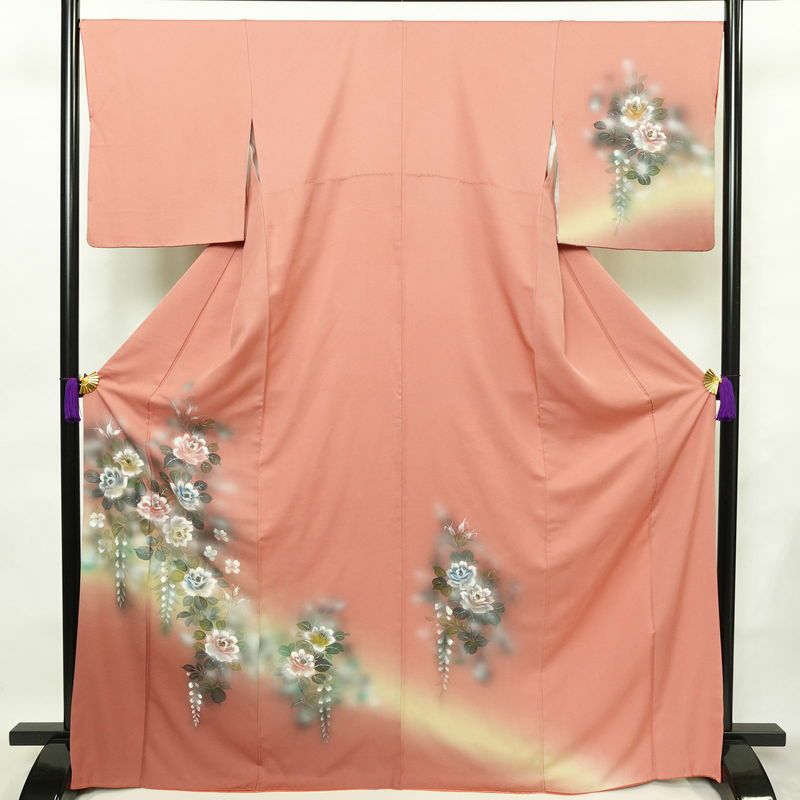 付け下げ 正絹 花柄 袷仕立て 身丈168.5cm 裄丈68cm 箔 フォーマル 着物 ピンク_画像1